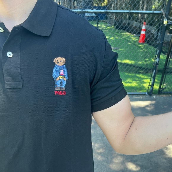 POLO BEAR RALPH LAUREN MEN TENNIS GOLF RUGBY SHIRT BLACK RED TEDDY CHRISTMAS NEW - Picture 6 of 16